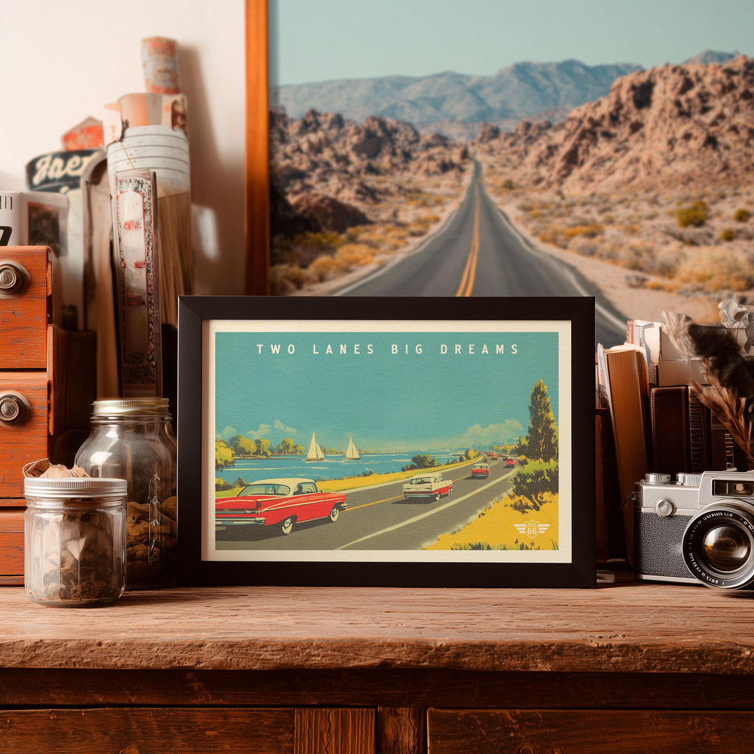 Two Lanes Big Dreams Postcard Art Print