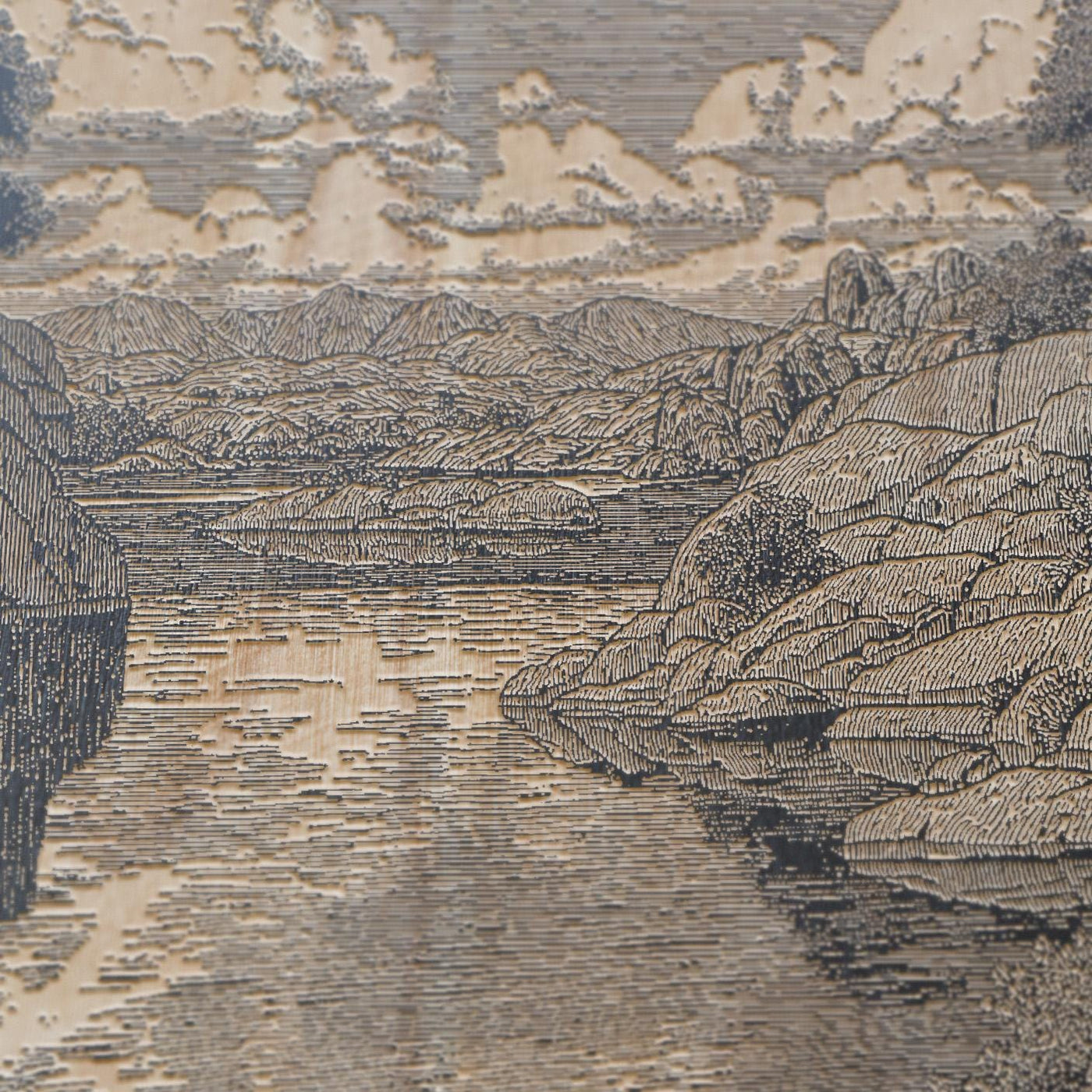 Sunset Reflection at Watson Lake Engraved Illustration