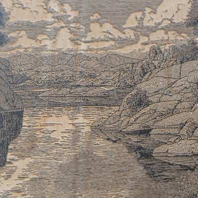 Sunset Reflection at Watson Lake Engraved Illustration