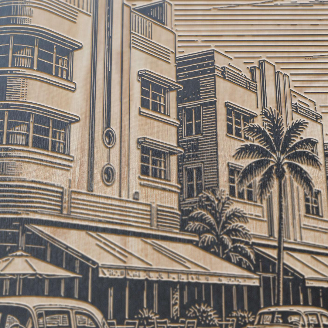 Miami Ocean Drive Engraved Birch Art Panel