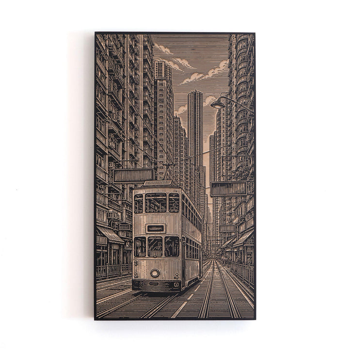 Hong Kong Tram Engraved Birch Art Panel