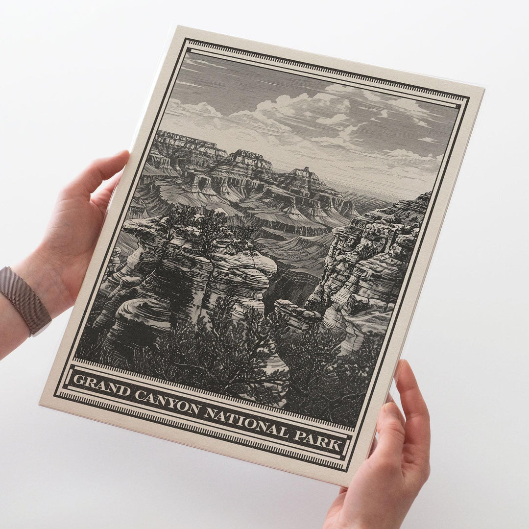 Grand Canyon Southern Rim National Park Lithograph - Vintage Arizona poster design, archival quality matte fine art print. Outdoorsy Gift.