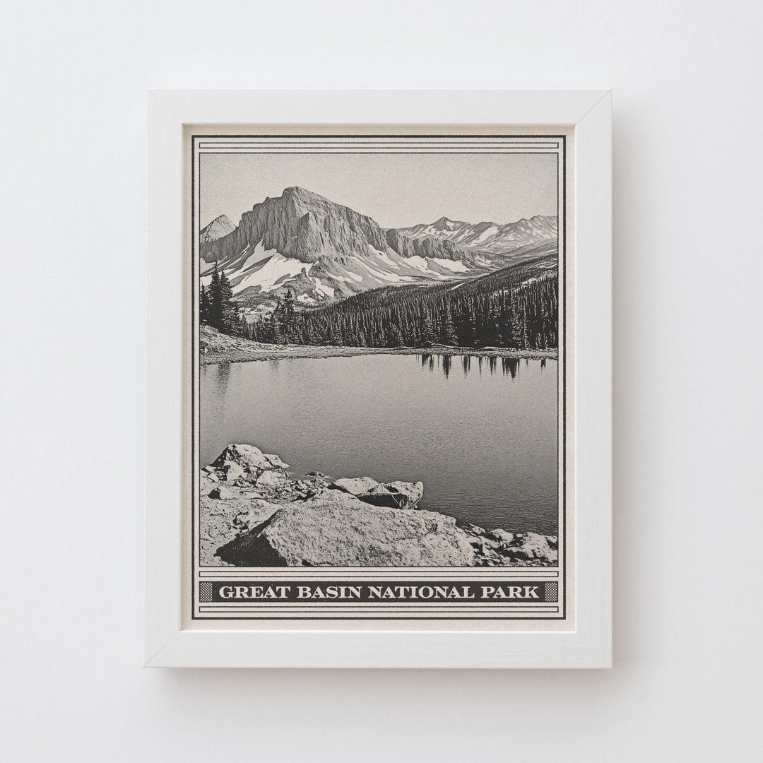 Great Basin National Park Lithograph Style Print - Vintage Nevada archival matte fine art print Gift. South Snake mountains Wheeler Peak.