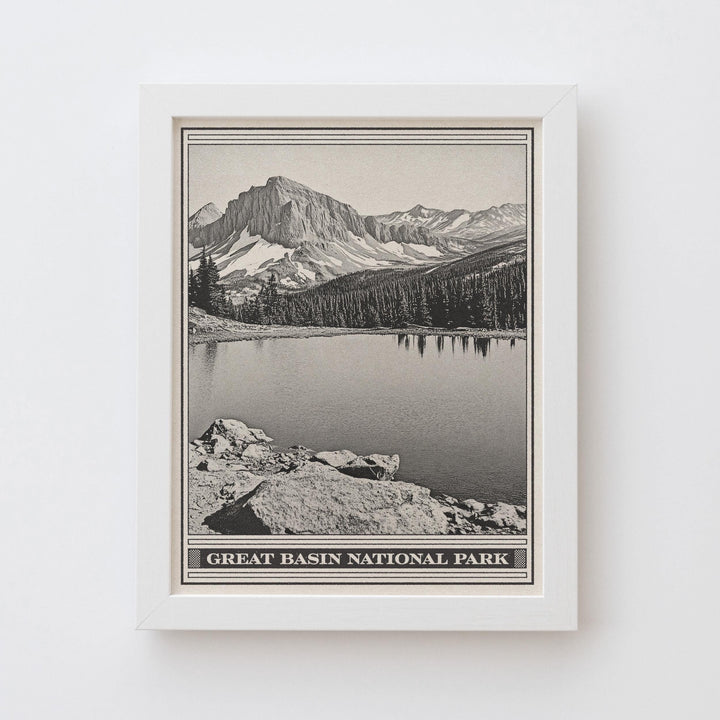 Great Basin National Park Lithograph Style Print - Vintage Nevada archival matte fine art print Gift. South Snake mountains Wheeler Peak.