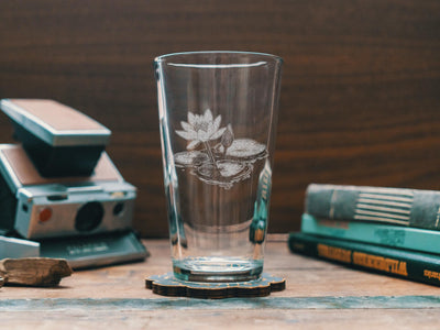 Water Lily Glasses | July Birth Flower Themed Gift, Floral Personalized Whiskey, Wine & Beer Glassware, Aquatic Lily Pad, Lotus Themed Decor