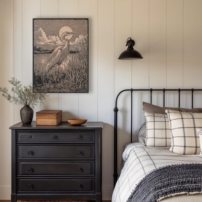 Blue Heron in Marsh Engraved Illustration