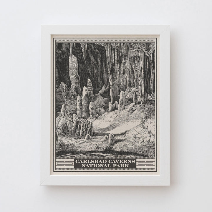 Carlsbad Caverns National Park Lithograph Style Print - Vintage New Mexico archival matte fine art print. Chihuahuan Desert Travel Gift
