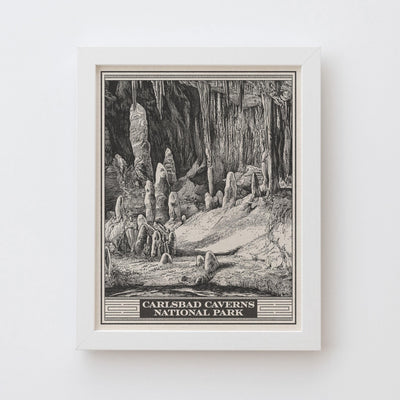 Carlsbad Caverns National Park Lithograph Style Print - Vintage New Mexico archival matte fine art print. Chihuahuan Desert Travel Gift
