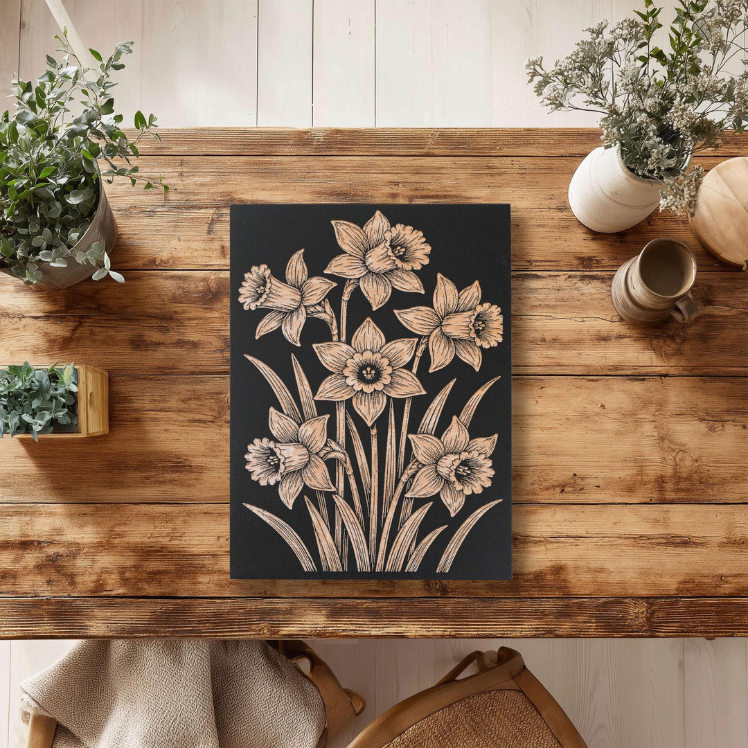 Daffodil Bunch Engraved Birch Art Panel