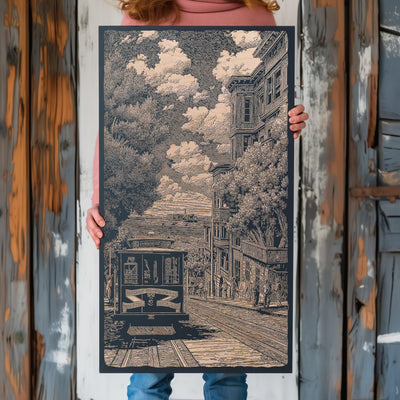 Vintage San Francisco Trolley Engraved Illustration