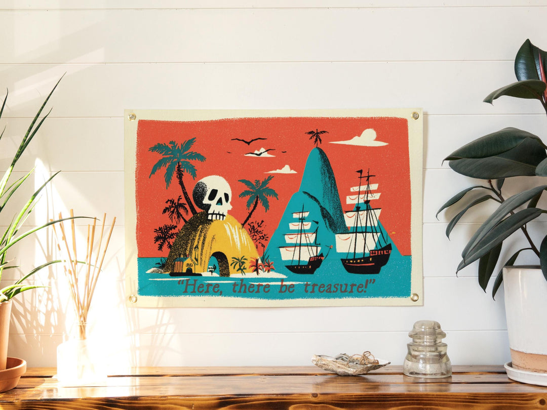 Pirate Treasure Island Scene Felt Poster Banner