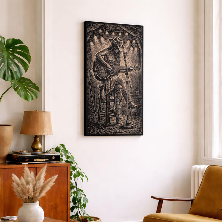 Country Music Singer Engraved Illustration