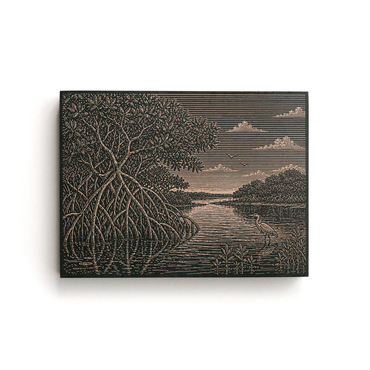 Mangrove Edge and Tidal Water Engraved Birch Art Panel