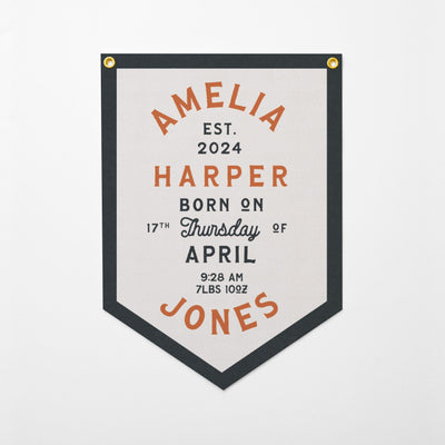 Custom Birth Stat Heritage Felt Banner