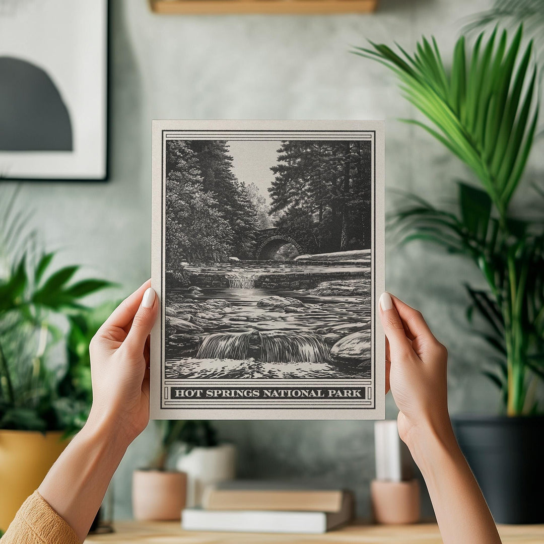 Hot Springs National Park Lithograph Style Print - Vintage Gulpha Gorge Arkansas quality archival matte fine art print. Home Decor Art Gift.