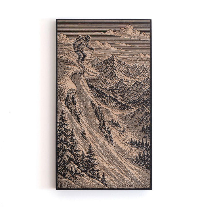Backcountry Skier Engraved Illustration