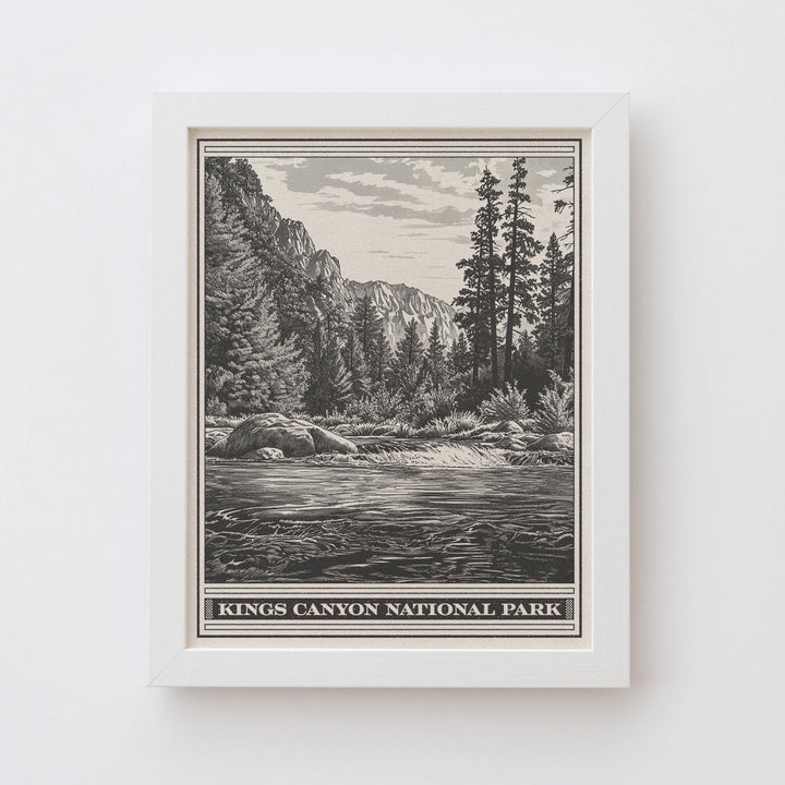 Kings Canyon National Park Lithograph Style Print - Vintage California archival matte fine art print. Sierra Nevada mountains. Travel Gift.
