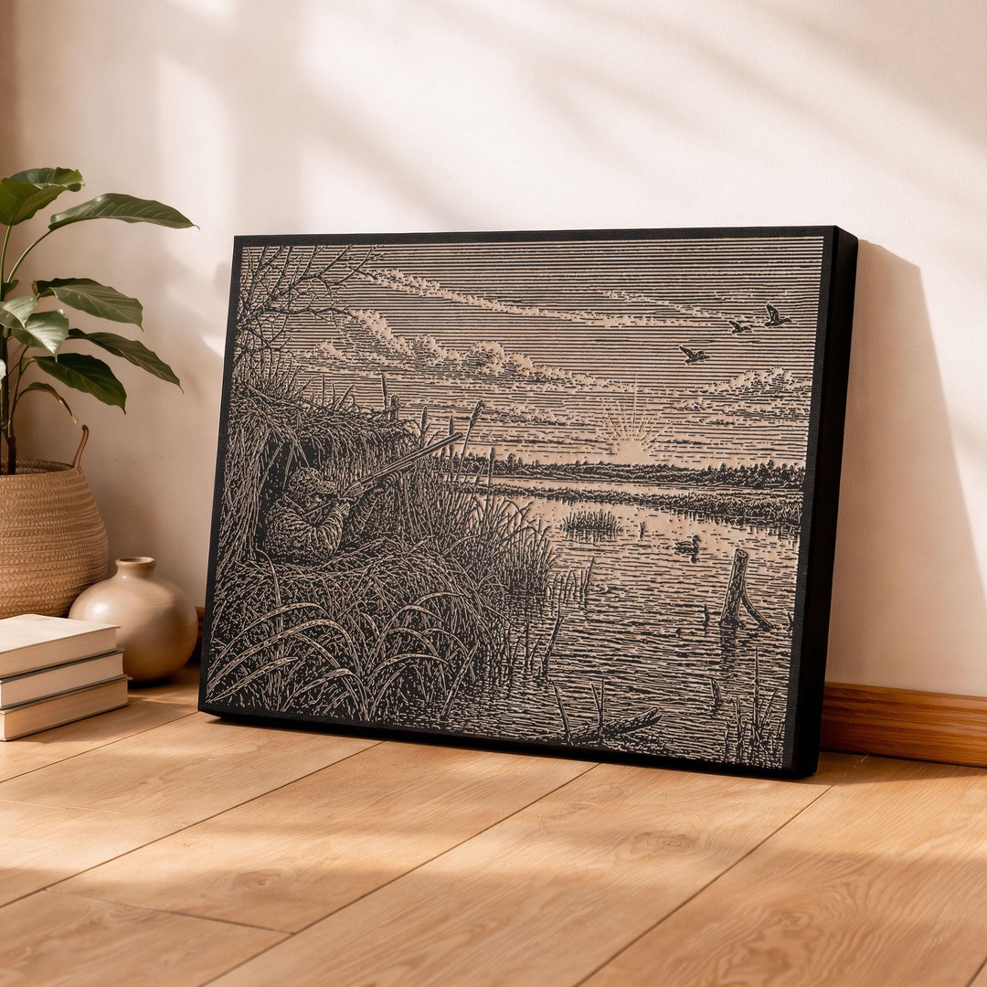 Duck Hunting Engraved Illustration