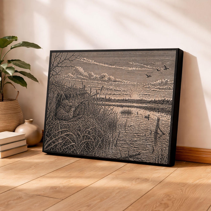 Duck Hunting Engraved Illustration