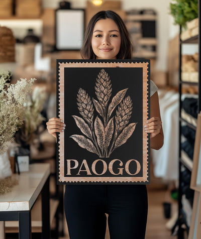 Paogo Floral Wall Art | Engraved Wood Lithograph Style Nature Illustration, Plant Flower Painting Mothers Gift, Vintage American Samoa Art