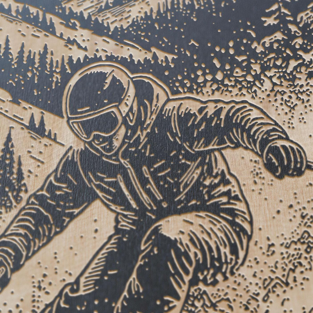Alpine Skier Carving Engraved Illustration
