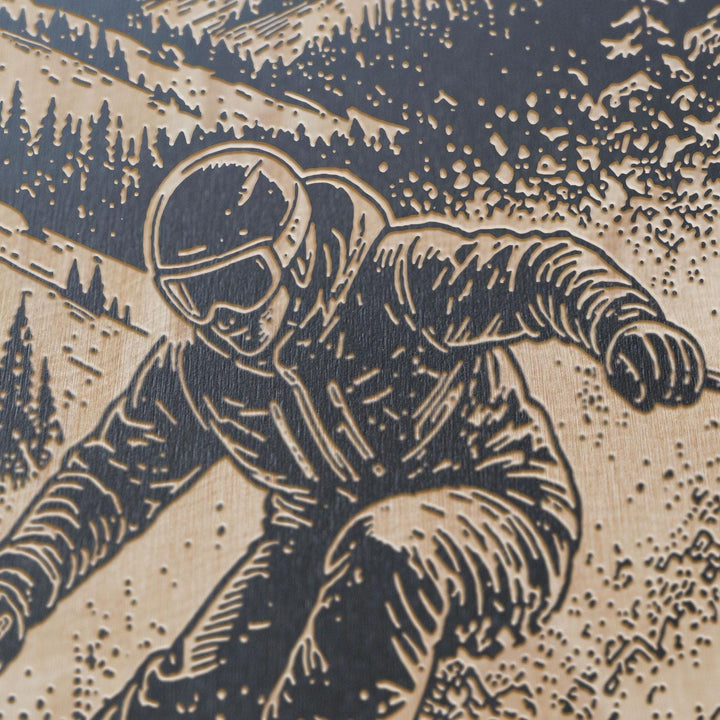 Alpine Skier Carving Engraved Illustration