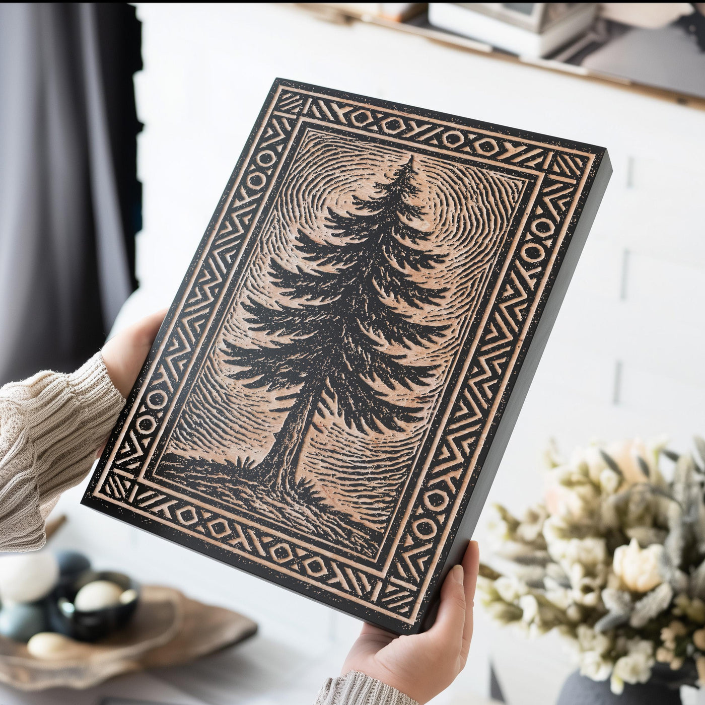 Pine Tree Engraved Birch Illustration