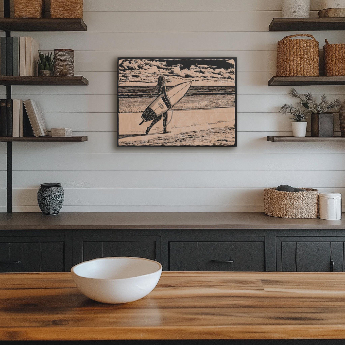 Surfer Girl on a Beach Wall Art