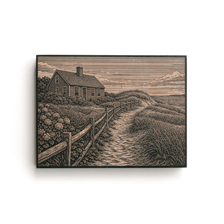 Coastal Cottage Engraved Birch Art Panel