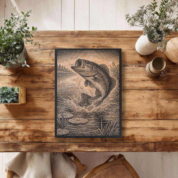 Leaping Bass Engraved Birch Art Panel