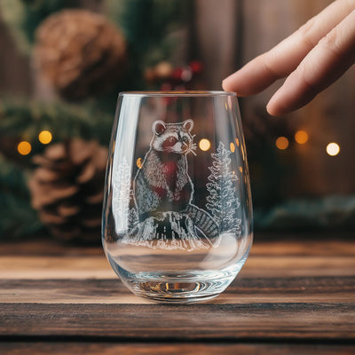 Raccoon Glasses | Woodland Animal Personalized Whiskey, Wine & Beer Glassware, Animal Drinkware, Forest Themed Decor, Cute Whimsical Gift