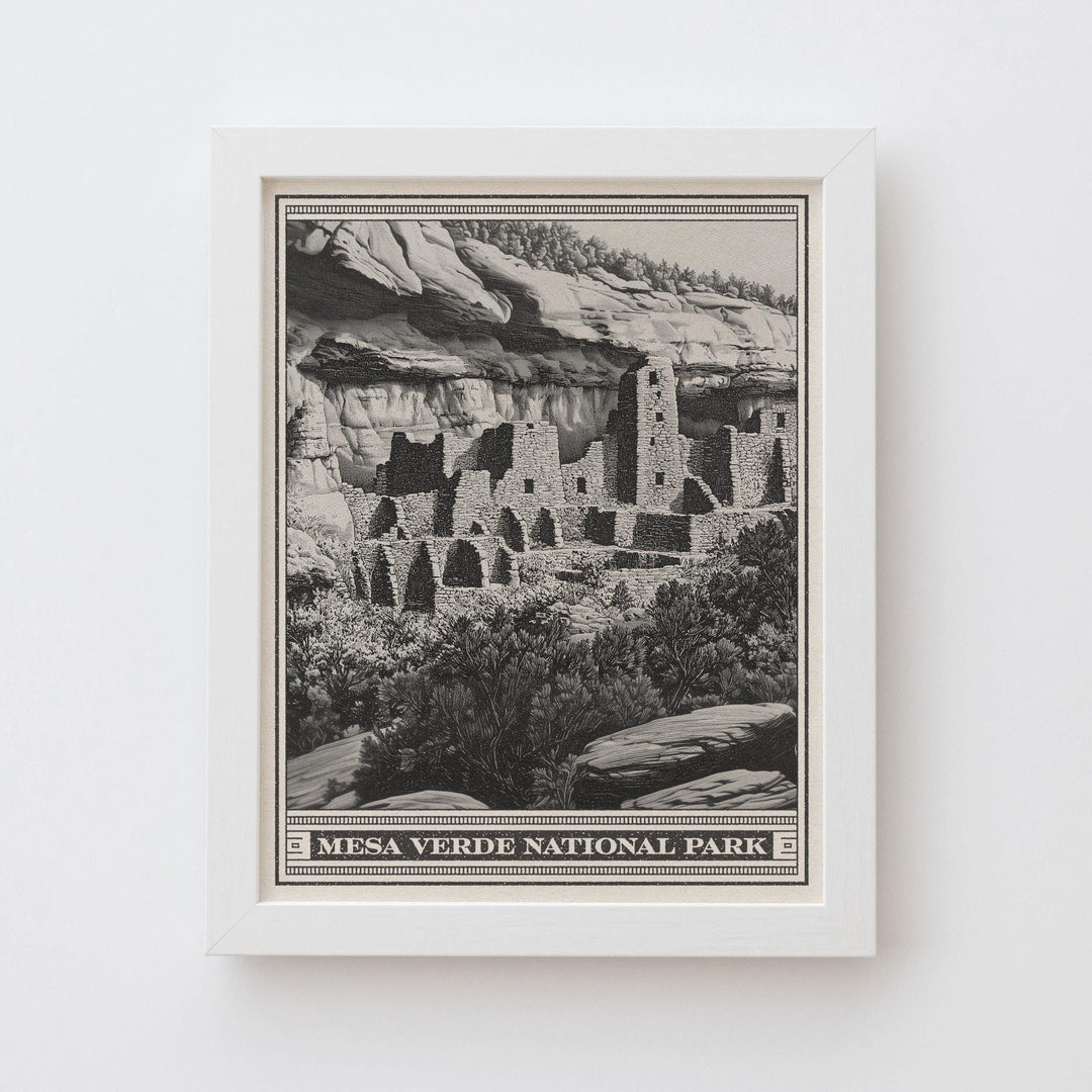 Mesa Verde National Park Lithograph Style Print - Vintage Colorado archival matte fine art print. Puebloan cliff dwellings. Western Gift