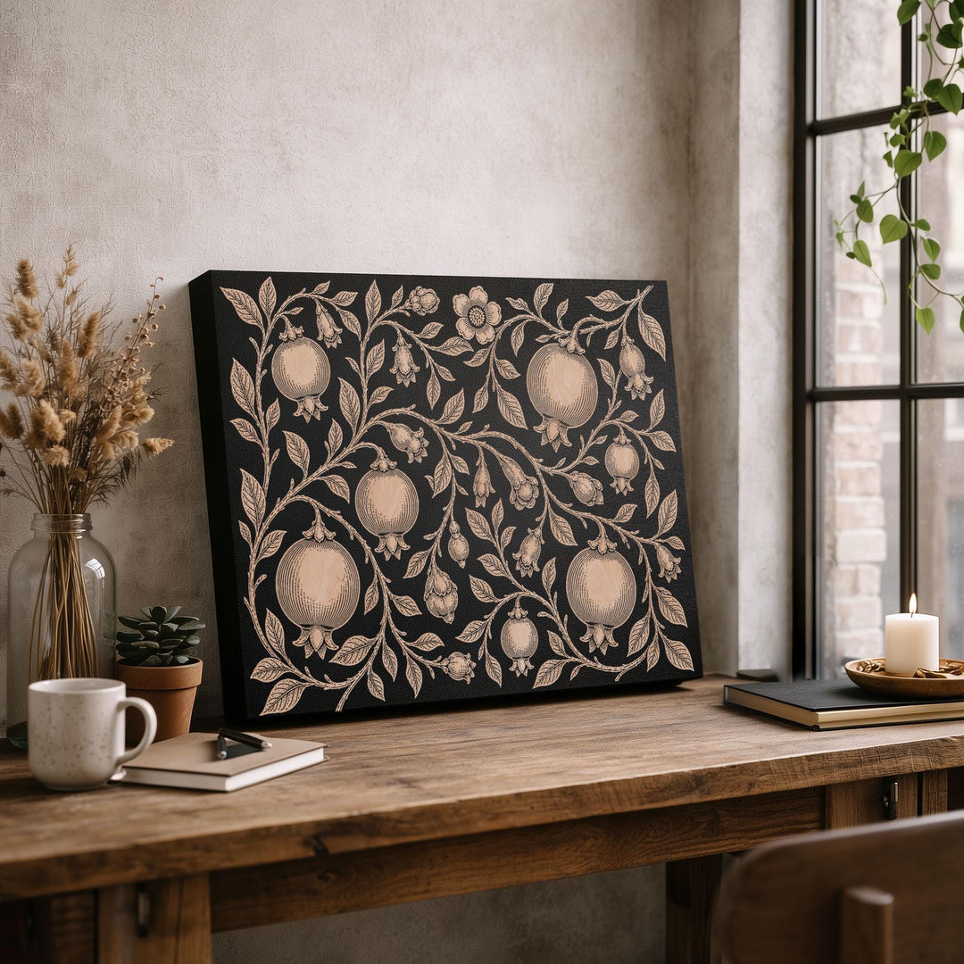 Pomegranate Vine Engraved Birch Art Panel