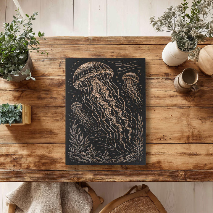 Jellyfish Engraved Birch Art Panel