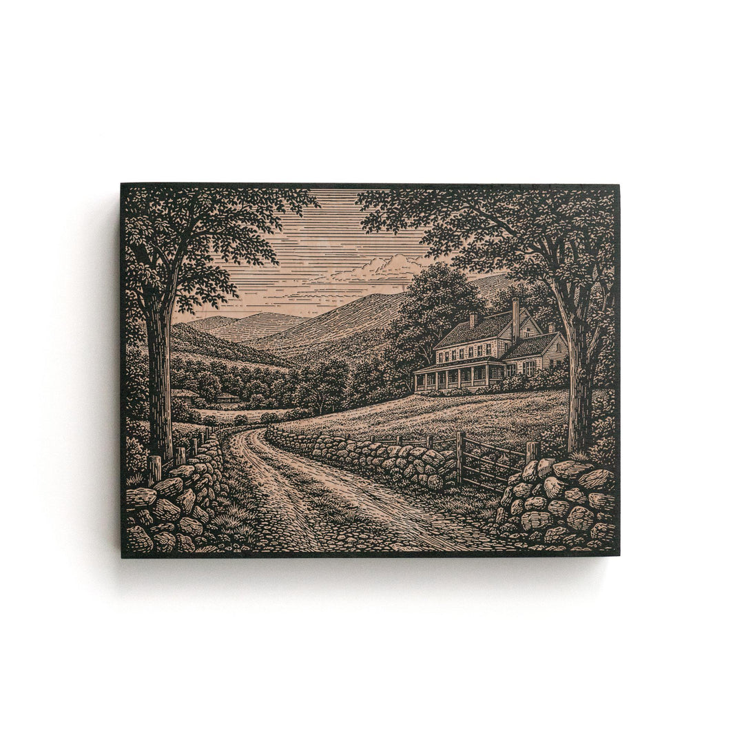 Berkshires Farmhouse Engraved Birch Art Panel