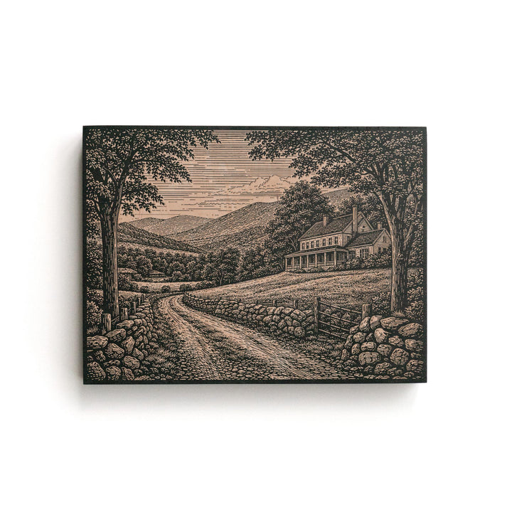 Berkshires Farmhouse Engraved Birch Art Panel