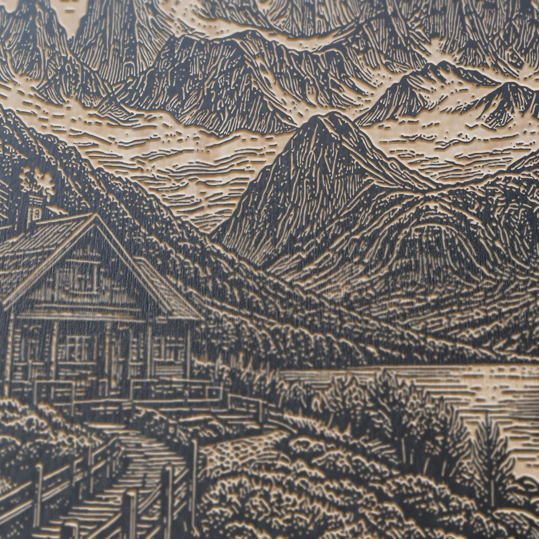 Patagonia Trekking Lodge Engraved Birch Art Panel