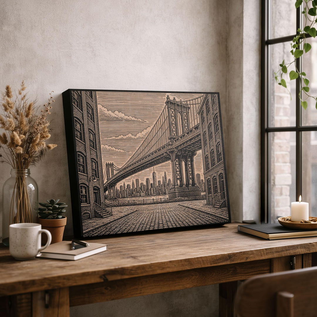 Brooklyn Bridge Engraved Birch Art Panel