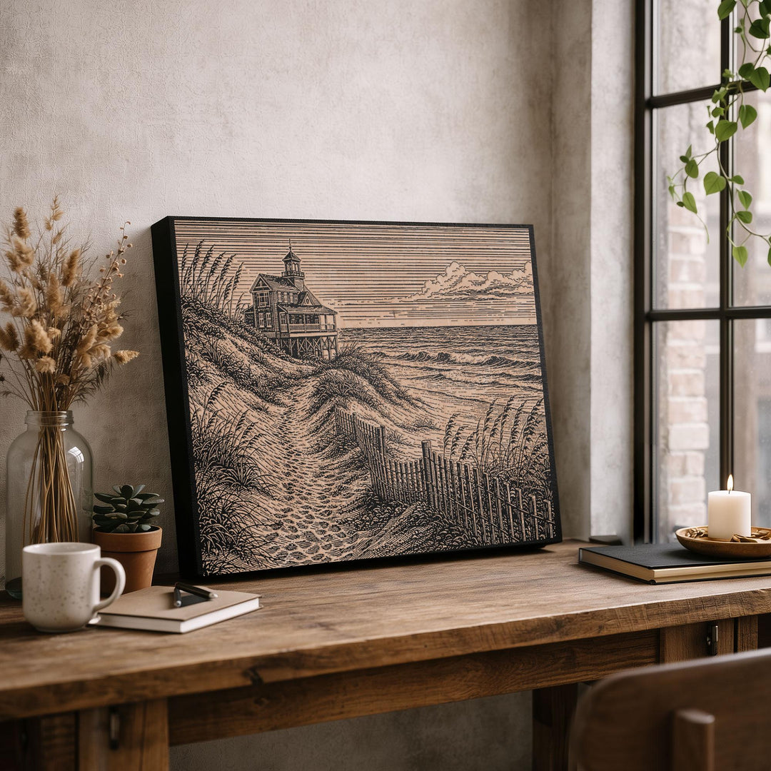 Outer Banks Lifesaving Station Engraved Birch Art Panel