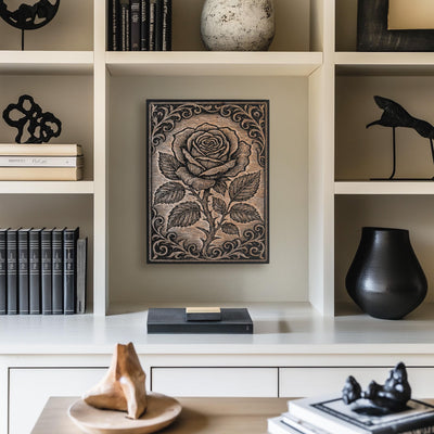 Rose Flower Engraved Birch Illustration