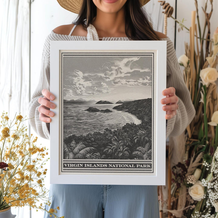 Virgin Islands National Park Lithograph Style Print - Vintage USVI St. John archival matte fine art print. Buck Island Reef Monument gift