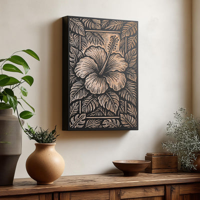 Hibiscus Flower Engraved Birch Illustration