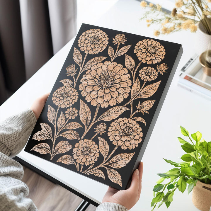 Zinnia Garden Pattern Engraved Birch Art Panel