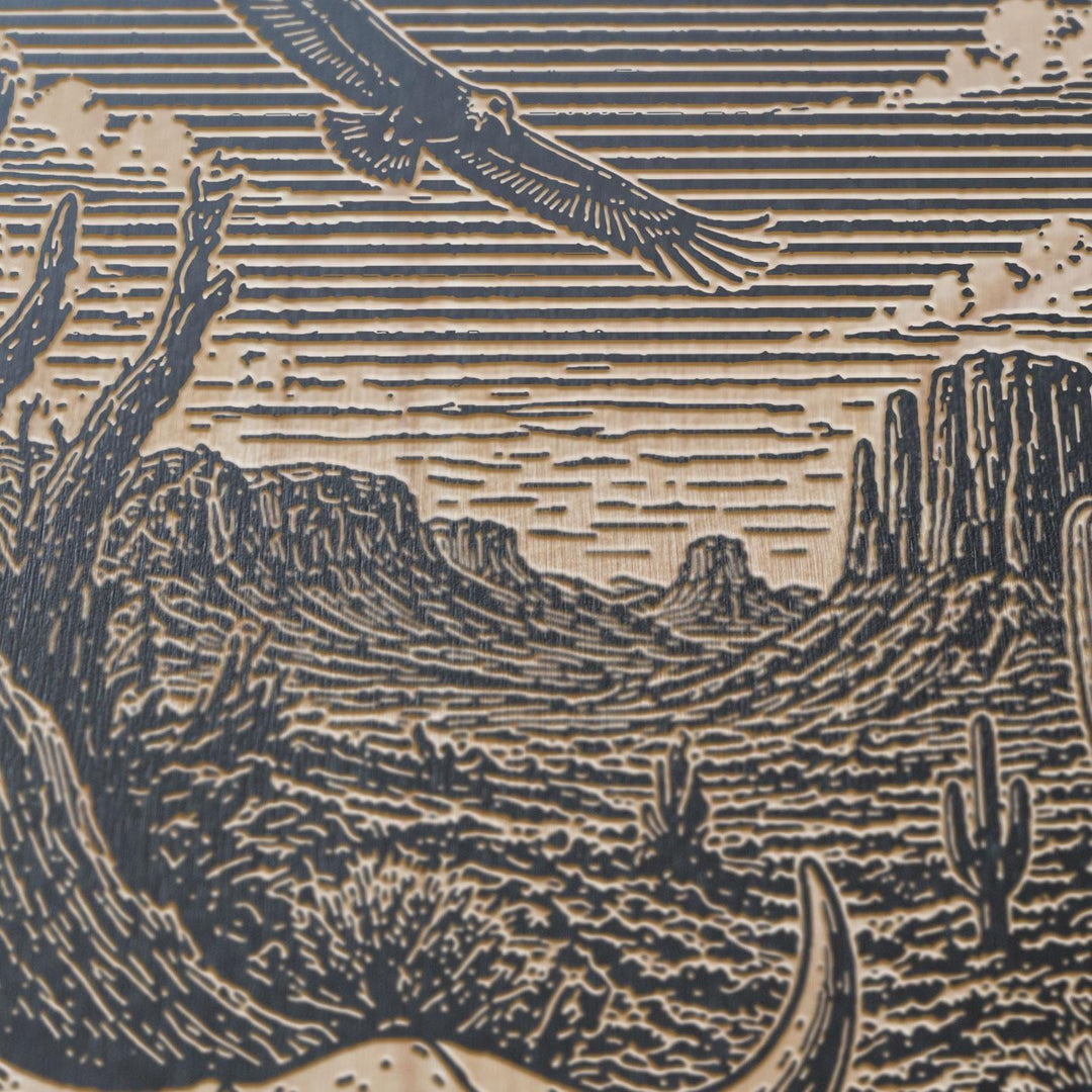 Vultures Circling in Desert Engraved Birch Art Panel