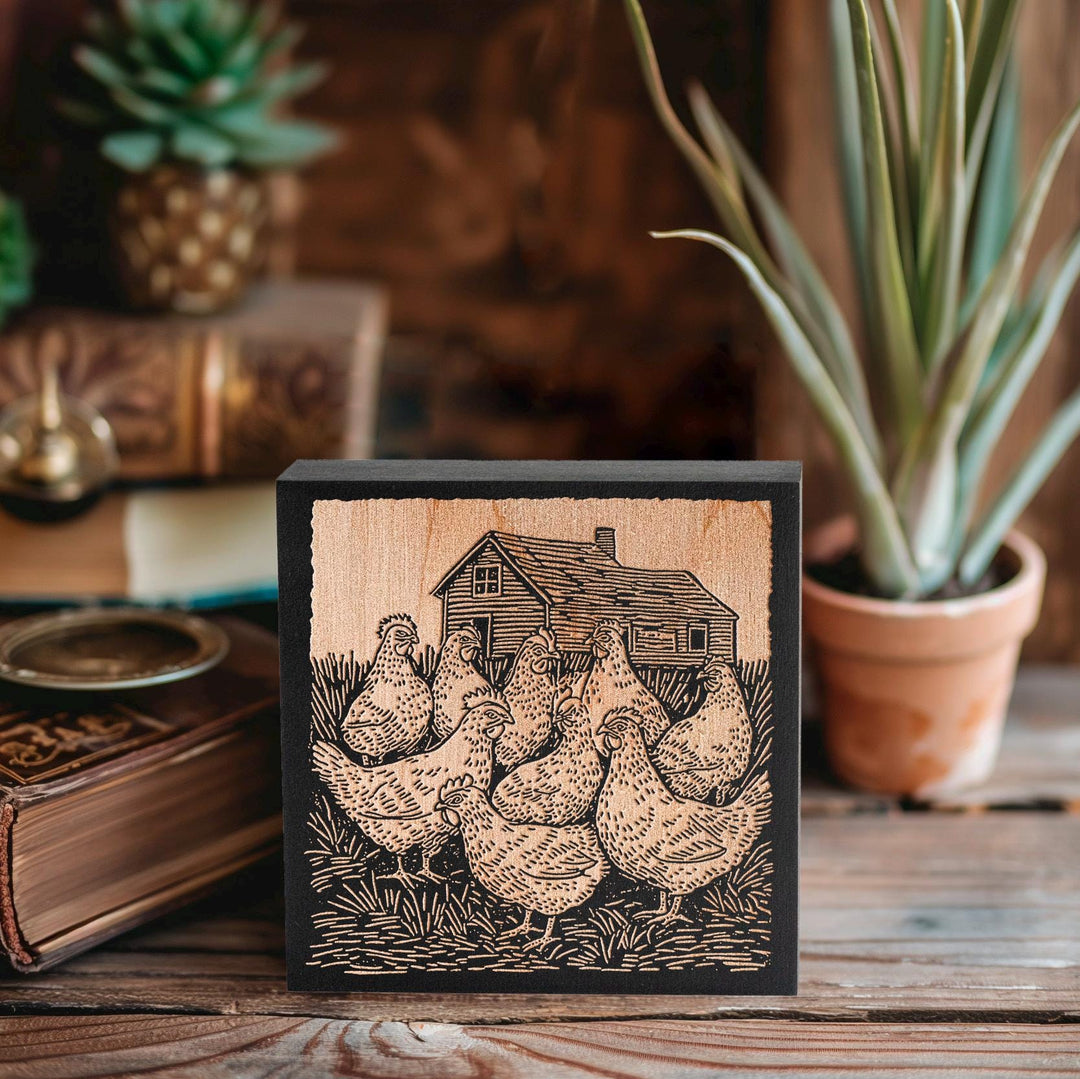 Chickens Engraved Illustration