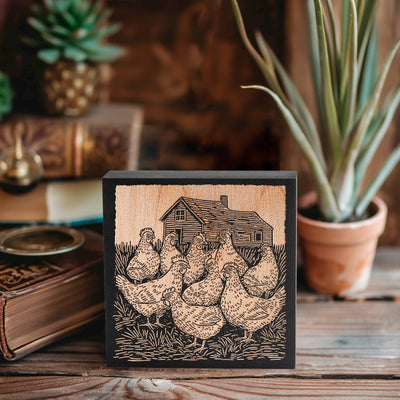 Chickens on a Farm Engraved Wood Wall Art Panel