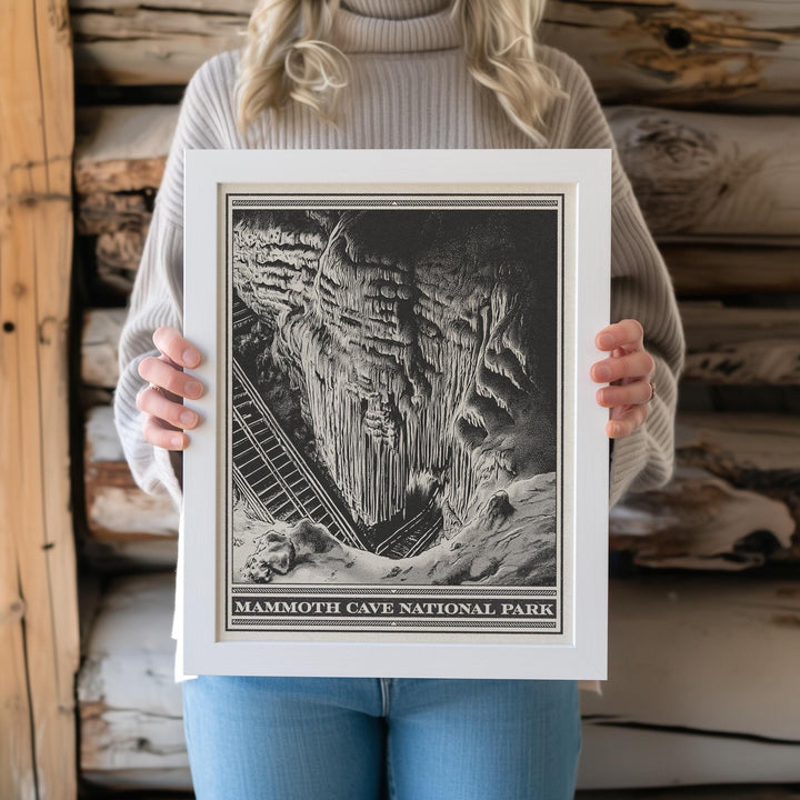 Mammoth Cave National Park Lithograph Style Print - Vintage Kentucky archival matte fine art print. Frozen Niagara. Caving Travel Gift.