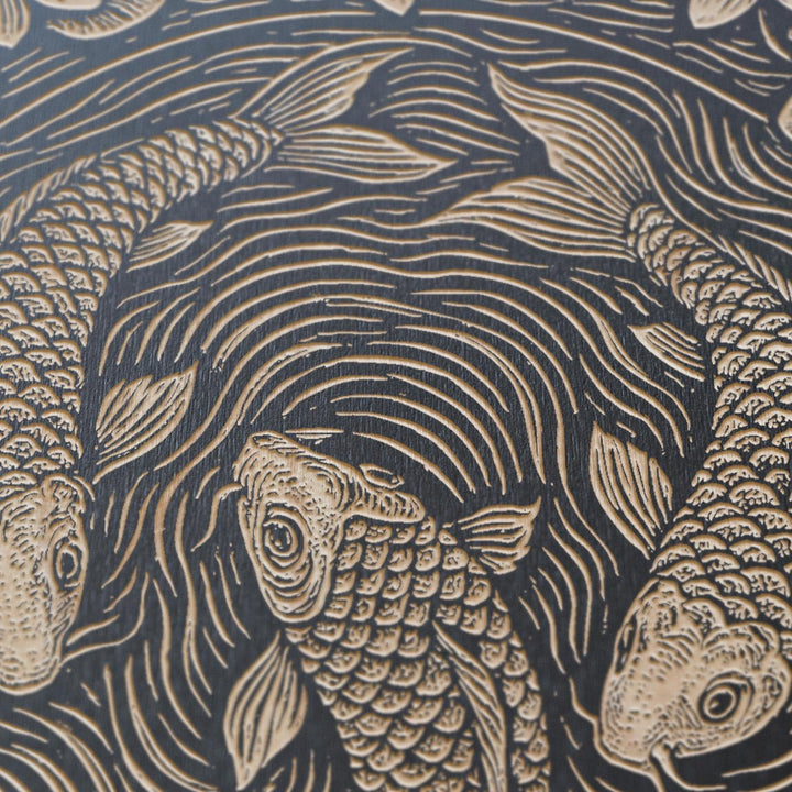 Koi Fish Engraved Birch Illustration
