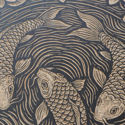 Koi Fish Engraved Birch Illustration