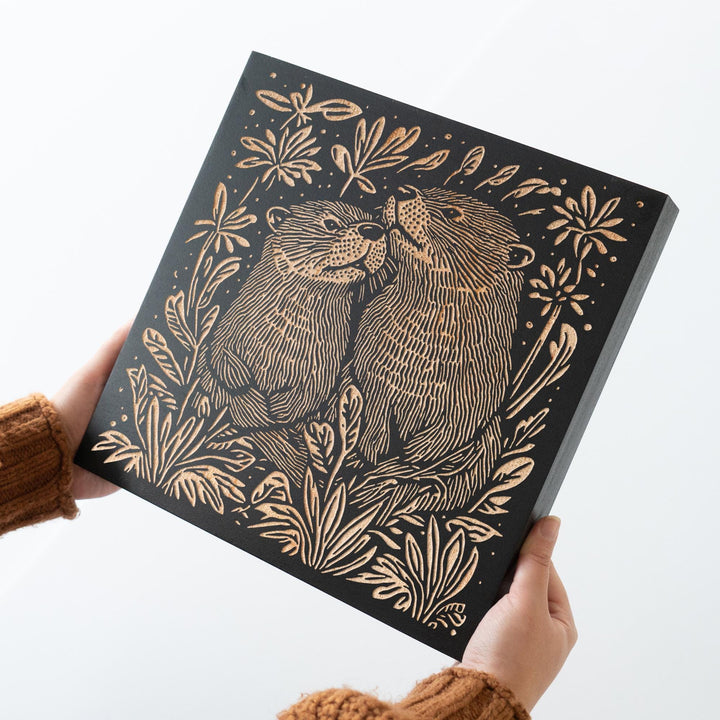 Otters Engraved Illustration